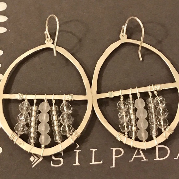 Silpada Vintage Sterling Silver Crystal & Sterling Beaded Dream Catcher Earrings